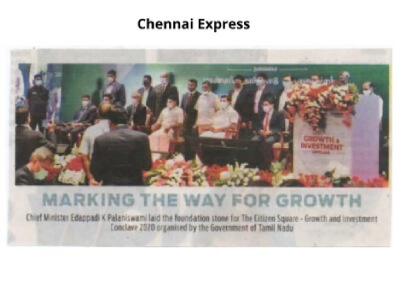 Chief Minister Edappadi K Palaniswami laid the foundation stone for The Citizen Square on 14th December 2020 - Growth and Investment Conclave 2020
                              